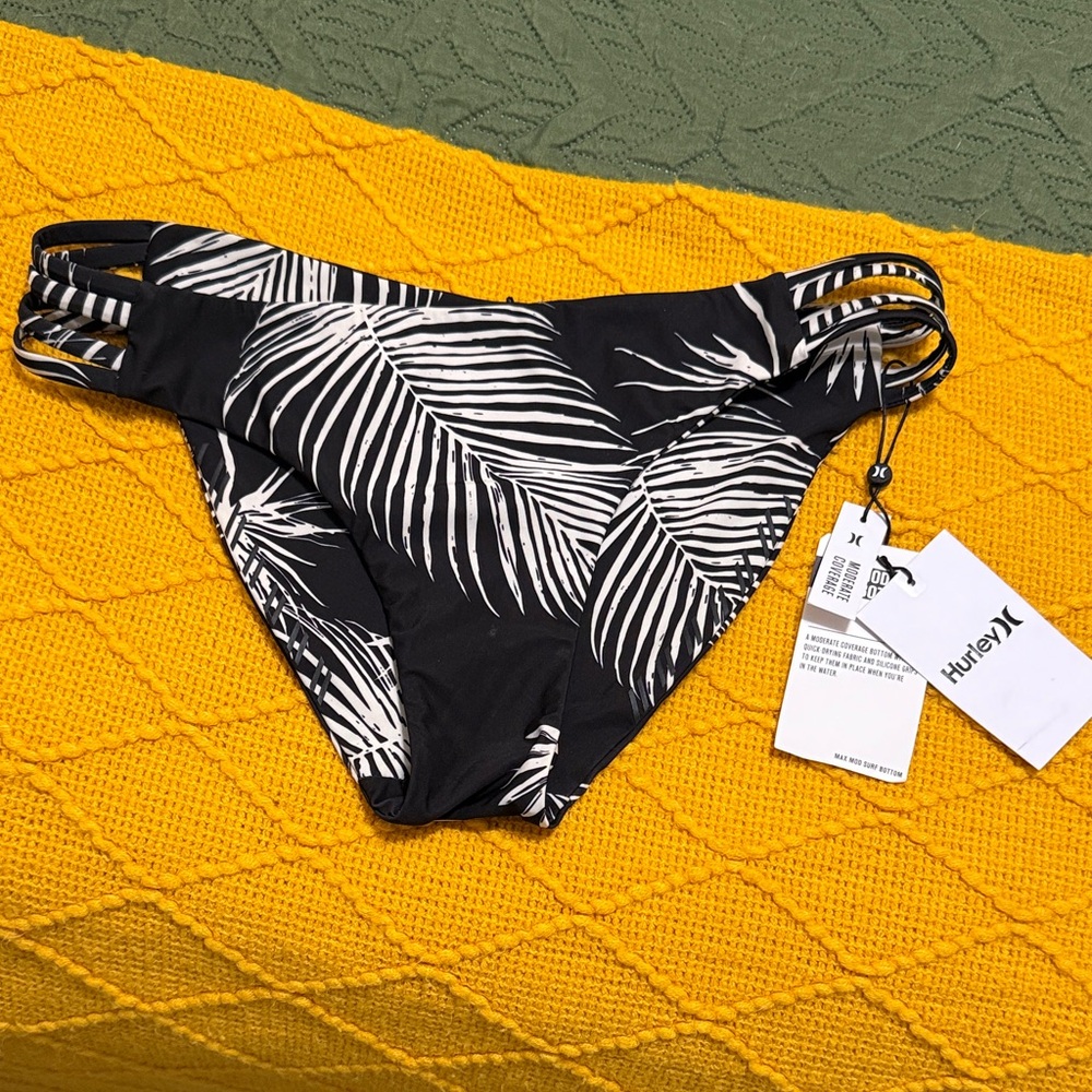 Hurley Black and White Palm Print Bikini Bottom